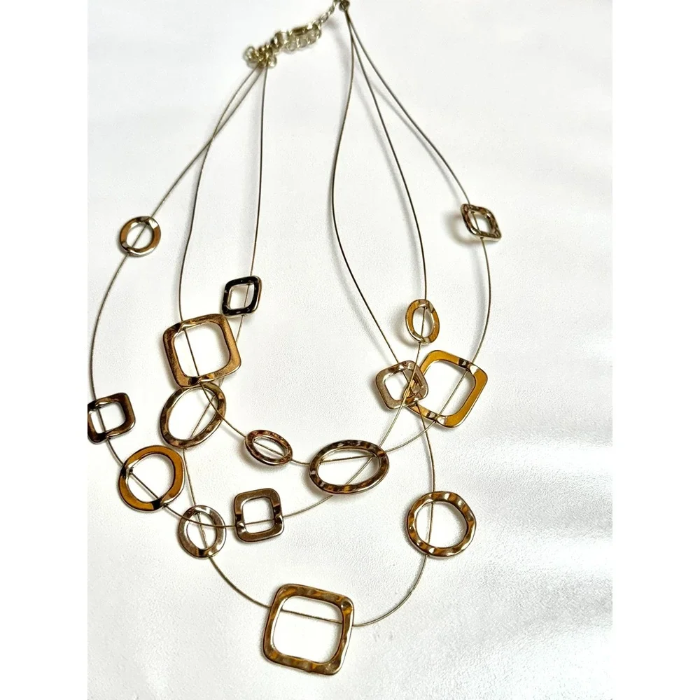 Layered Geometric Necklace Gold Tone Squares‎ Circles Ovals Statement Womens